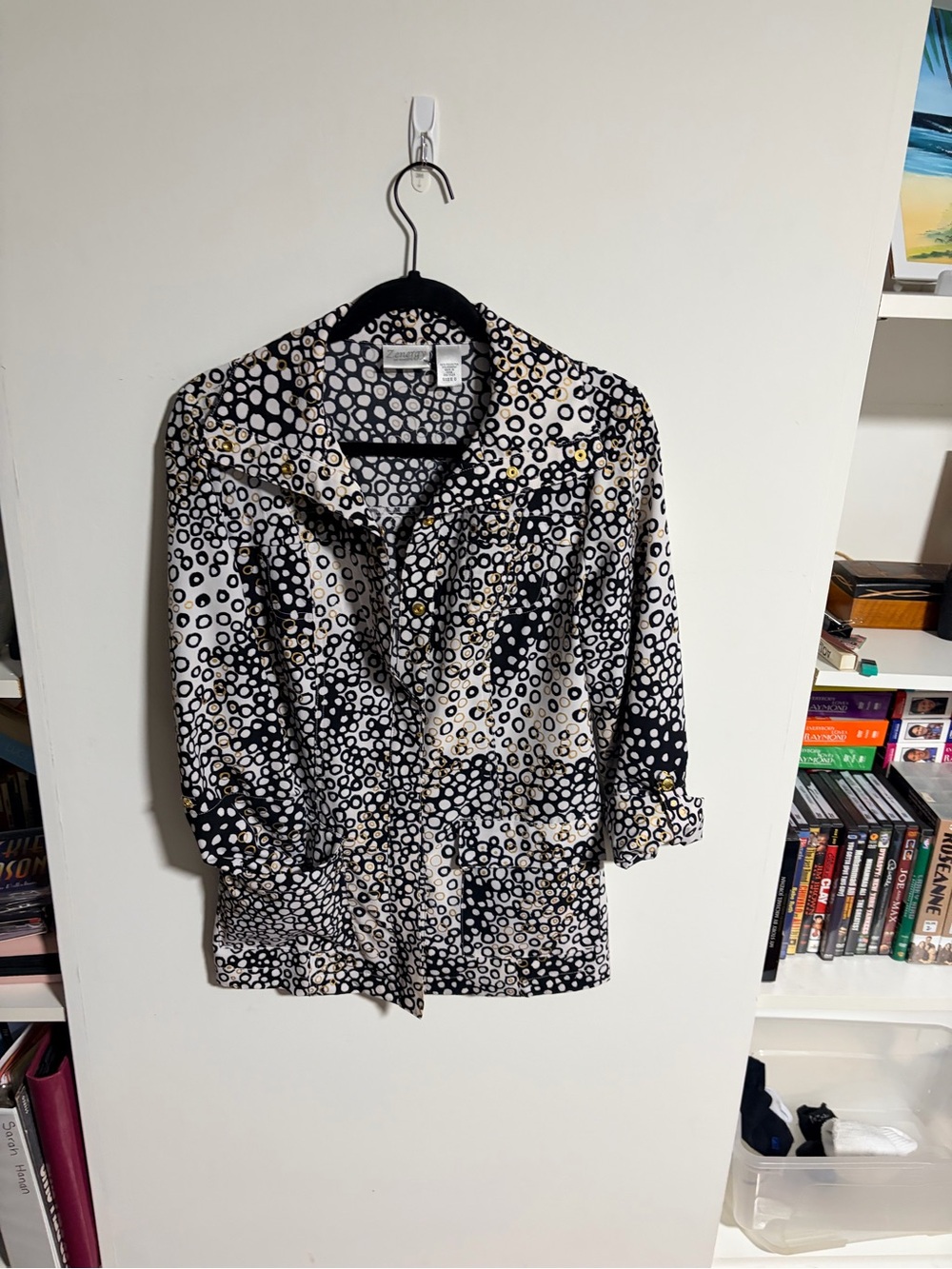 Christopher & Banks Black & White Polka Dot Blazer with Gold Accents